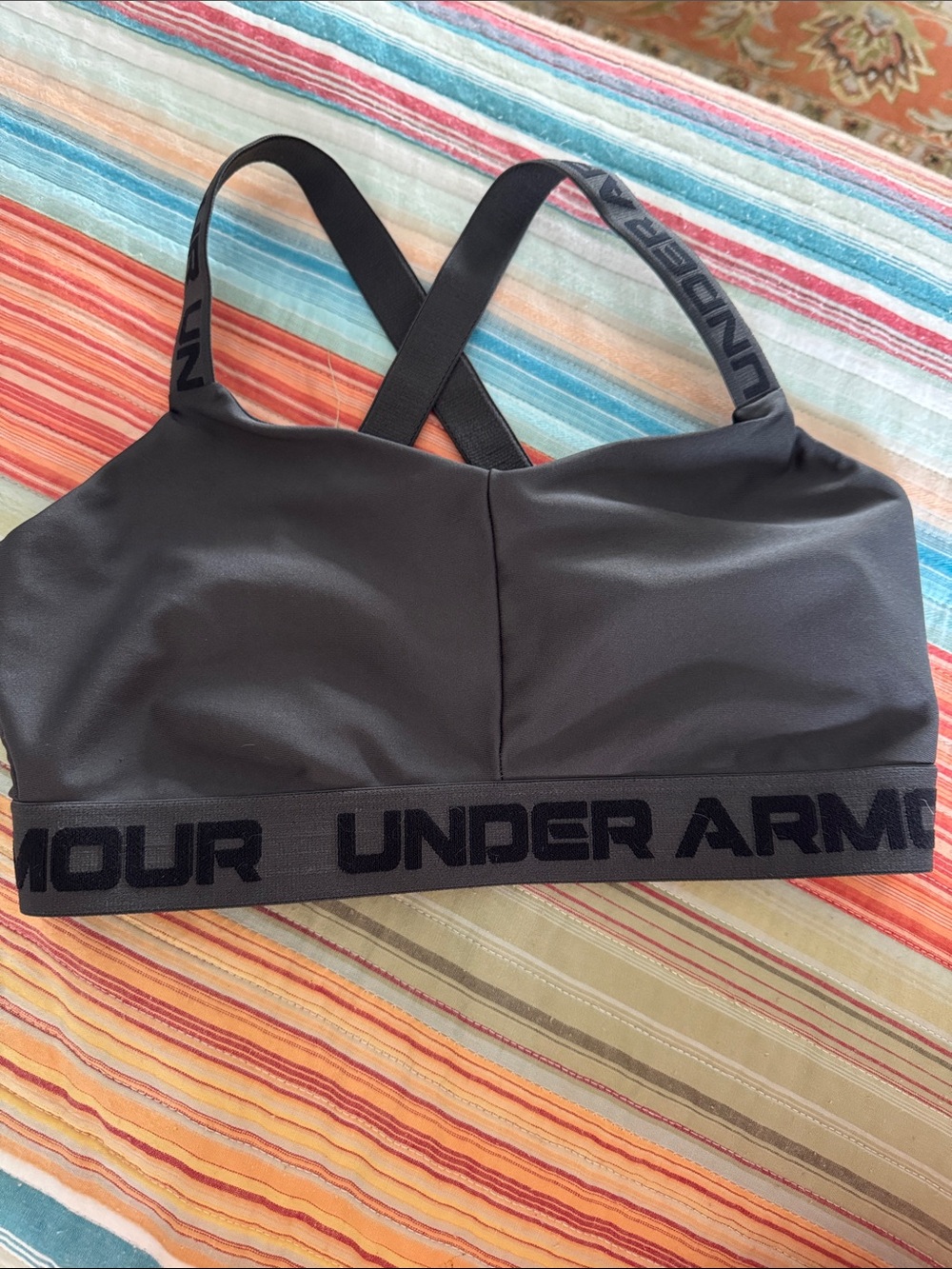 Under Armour Black & Charcoal Crossback Logo Sports Bra